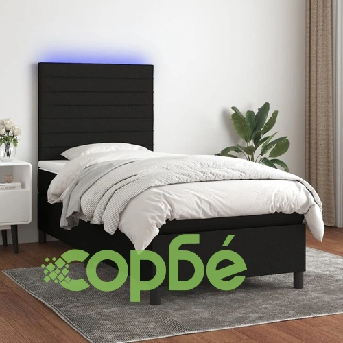 Боксспринг легло с матрак и LED, черно, 100x200 см, плат ➤ топ цена ➤ sorbe.bg
