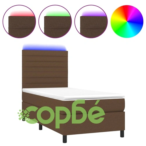 Боксспринг легло с матрак и LED, тъмнокафяво, 100x200 см, плат ➤ топ цена ➤ sorbe.bg
