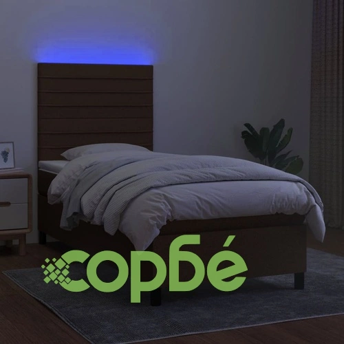 Боксспринг легло с матрак и LED, тъмнокафяво, 100x200 см, плат ➤ топ цена ➤ sorbe.bg