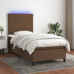 Боксспринг легло с матрак и LED, тъмнокафяво, 100x200 см, плат
