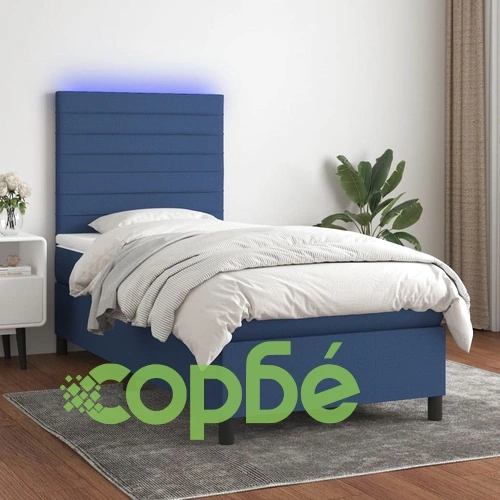 Боксспринг легло с матрак и LED, синьо, 100x200 см, плат ➤ топ цена ➤ sorbe.bg