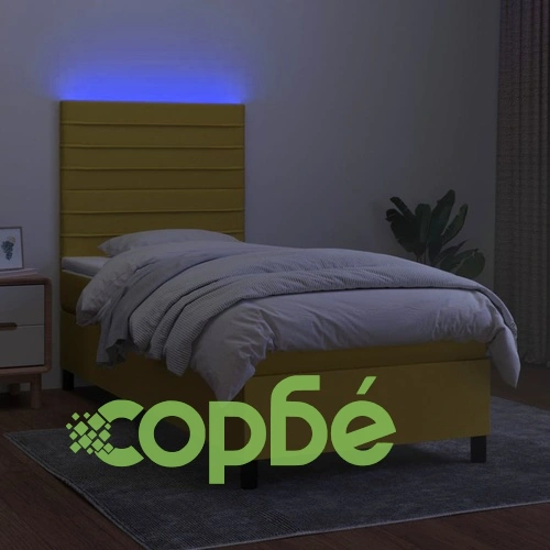 Боксспринг легло с матрак и LED, зелено, 100x200 см, плат ➤ топ цена ➤ sorbe.bg