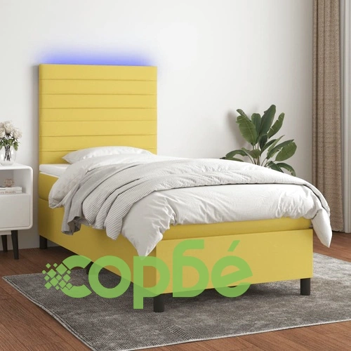 Боксспринг легло с матрак и LED, зелено, 100x200 см, плат ➤ топ цена ➤ sorbe.bg