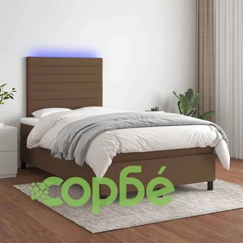 Боксспринг легло с матрак и LED, тъмнокафяво, 120x200 см, плат ➤ топ цена ➤ sorbe.bg