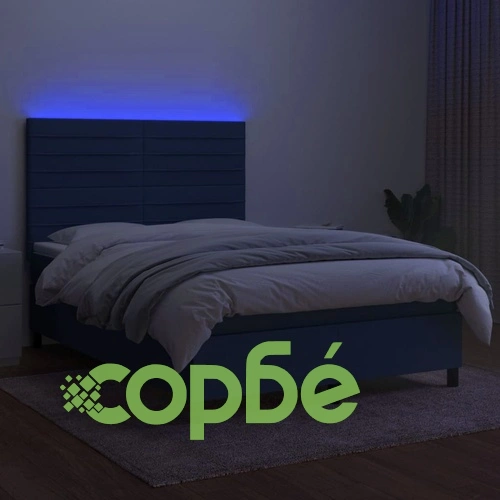 Боксспринг легло с матрак и LED, синьо, 140x200 см, плат ➤ топ цена ➤ sorbe.bg