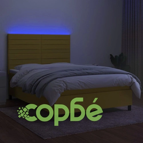 Боксспринг легло с матрак и LED, зелено, 140x200 см, плат ➤ топ цена ➤ sorbe.bg