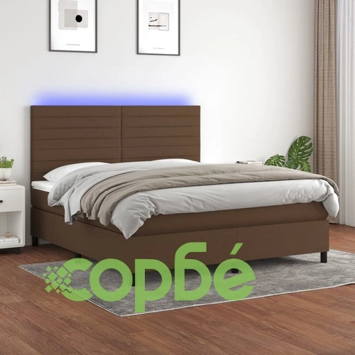 Боксспринг легло с матрак и LED, тъмнокафяво, 160x200 см, плат ➤ топ цена ➤ sorbe.bg