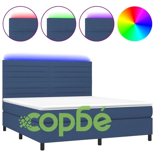 Боксспринг легло с матрак и LED, синьо, 160x200 см, плат ➤ топ цена ➤ sorbe.bg