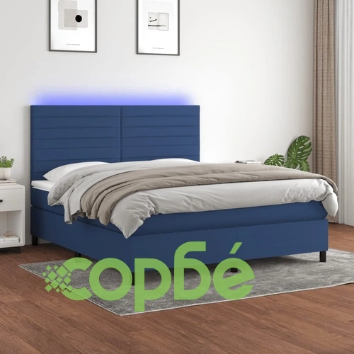 Боксспринг легло с матрак и LED, синьо, 160x200 см, плат ➤ топ цена ➤ sorbe.bg