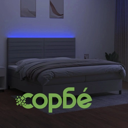 Боксспринг легло с матрак и LED, светлосиво, 200x200 см, плат ➤ топ цена ➤ sorbe.bg