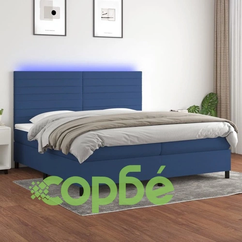 Боксспринг легло с матрак и LED, синя, 200x200 см, плат ➤ топ цена ➤ sorbe.bg