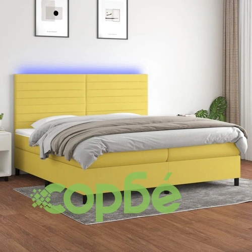 Боксспринг легло с матрак и LED, зелена, 200x200 см, плат ➤ топ цена ➤ sorbe.bg