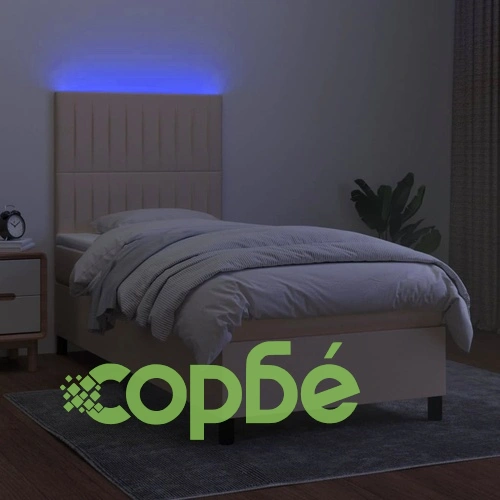 Боксспринг легло с матрак и LED, кремаво, 80x200 см, плат ➤ топ цена ➤ sorbe.bg