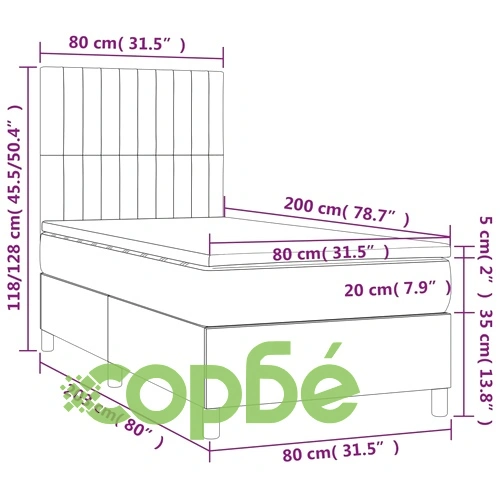 Боксспринг легло с матрак и LED, кремаво, 80x200 см, плат ➤ топ цена ➤ sorbe.bg