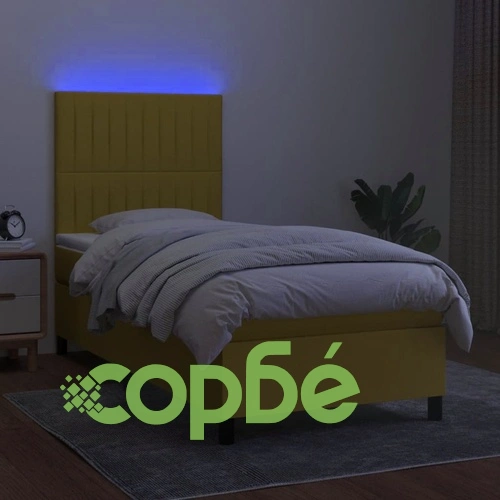 Боксспринг легло с матрак и LED, зелено, 80x200 см, плат ➤ топ цена ➤ sorbe.bg