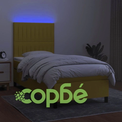 Боксспринг легло с матрак и LED, зелена, 90x190 см, плат ➤ топ цена ➤ sorbe.bg