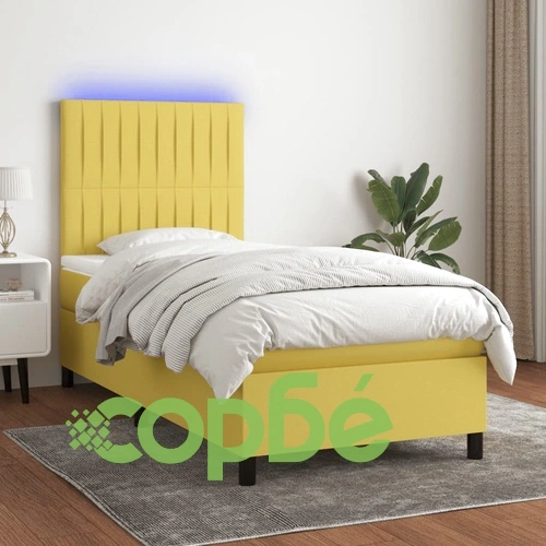 Боксспринг легло с матрак и LED, зелена, 90x200 см, плат ➤ топ цена ➤ sorbe.bg