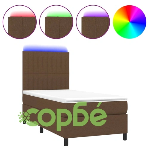 Боксспринг легло с матрак и LED, тъмнокафяво, 100x200 см, плат ➤ топ цена ➤ sorbe.bg