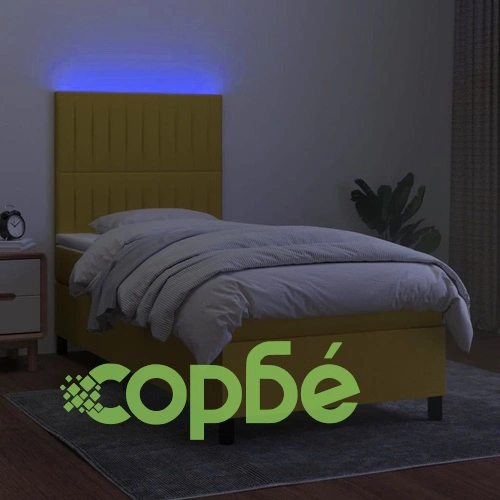 Боксспринг легло с матрак и LED, зелено, 100x200 см, плат ➤ топ цена ➤ sorbe.bg