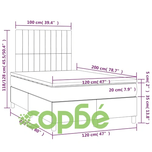 Боксспринг легло с матрак и LED, светлосиво, 120x200 см, плат ➤ топ цена ➤ sorbe.bg