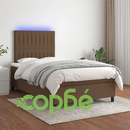 Боксспринг легло с матрак и LED, тъмнокафяво, 120x200 см, плат ➤ топ цена ➤ sorbe.bg