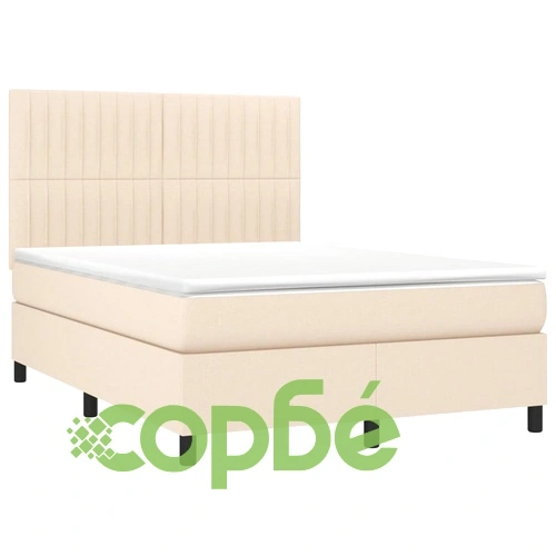 Боксспринг легло с матрак и LED, кремаво, 140x190 см, плат ➤ топ цена ➤ sorbe.bg