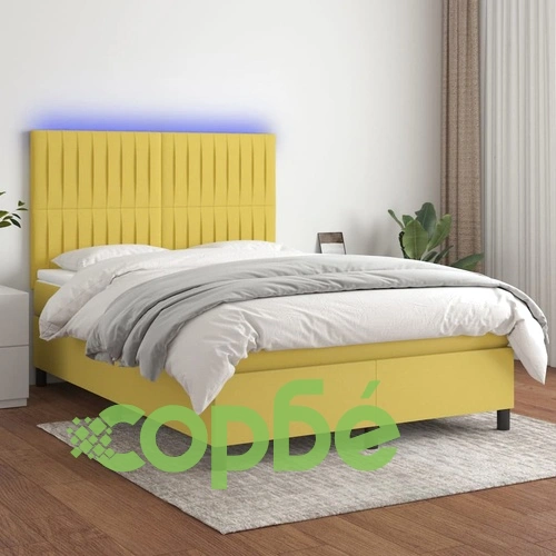 Боксспринг легло с матрак и LED, зелено, 140x190 см, плат ➤ топ цена ➤ sorbe.bg