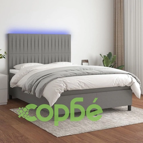 Боксспринг легло с матрак и LED, тъмносиво, 140x200 см, плат ➤ топ цена ➤ sorbe.bg