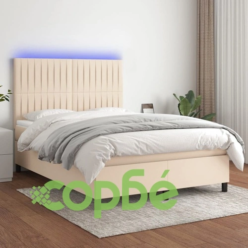 Боксспринг легло с матрак и LED, кремаво, 140x200 см, плат ➤ топ цена ➤ sorbe.bg