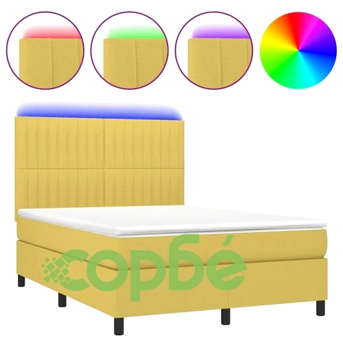 Боксспринг легло с матрак и LED, зелено, 140x200 см, плат ➤ топ цена ➤ sorbe.bg