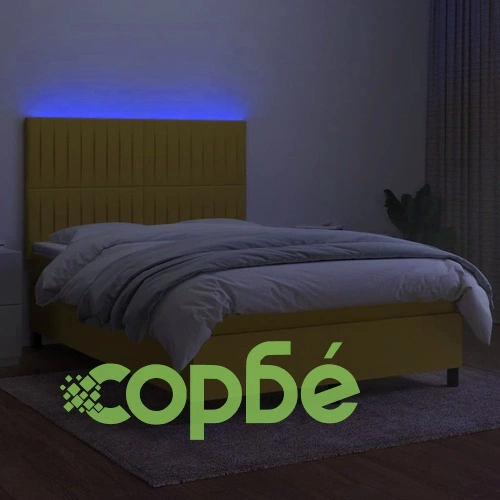 Боксспринг легло с матрак и LED, зелено, 140x200 см, плат ➤ топ цена ➤ sorbe.bg