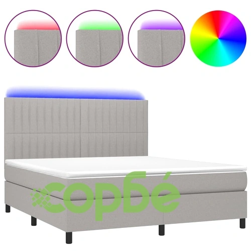 Боксспринг легло с матрак и LED, светлосиво, 160x200 см, плат ➤ топ цена ➤ sorbe.bg