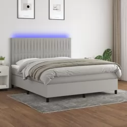 Боксспринг легло с матрак и LED, светлосиво, 180x200 см, плат
