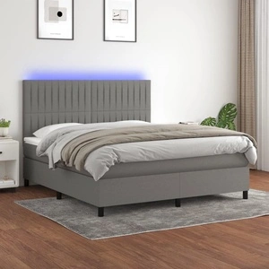 Боксспринг легло с матрак и LED, тъмносиво, 180x200 см, плат