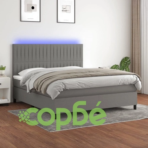 Боксспринг легло с матрак и LED, тъмносиво, 180x200 см, плат ➤ топ цена ➤ sorbe.bg