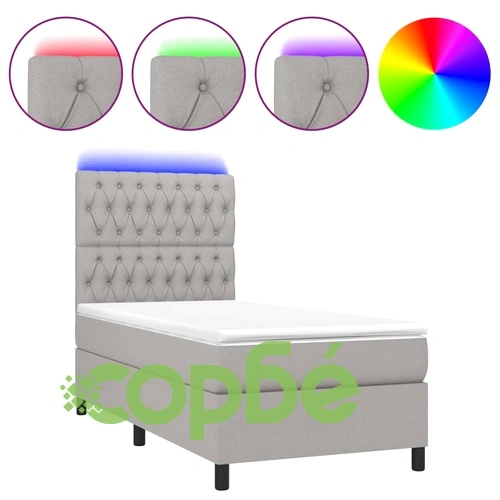 Боксспринг легло с матрак и LED, светлосиво, 80x200 см, плат ➤ топ цена ➤ sorbe.bg