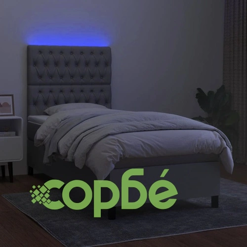 Боксспринг легло с матрак и LED, светлосиво, 80x200 см, плат ➤ топ цена ➤ sorbe.bg
