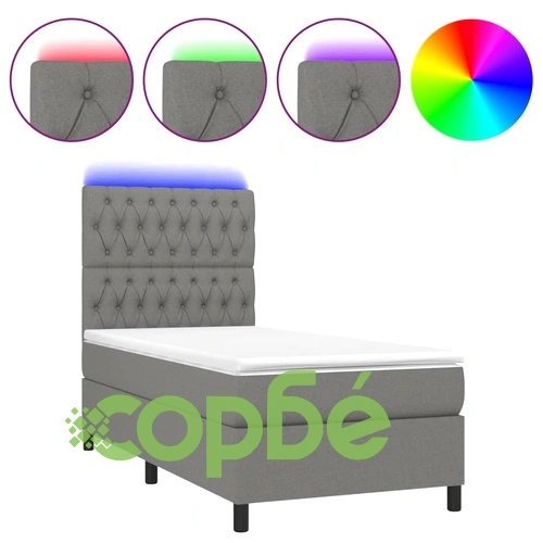 Боксспринг легло с матрак и LED, тъмносиво, 80x200 см, плат ➤ топ цена ➤ sorbe.bg