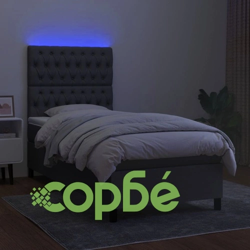 Боксспринг легло с матрак и LED, тъмносиво, 80x200 см, плат ➤ топ цена ➤ sorbe.bg