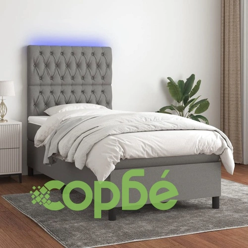 Боксспринг легло с матрак и LED, тъмносиво, 80x200 см, плат ➤ топ цена ➤ sorbe.bg