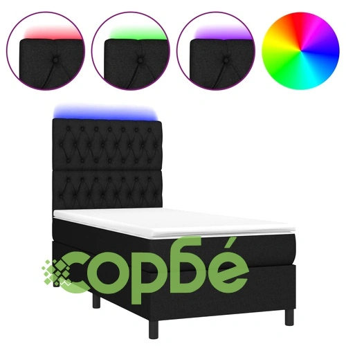 Боксспринг легло с матрак и LED, черно, 80x200 см, плат ➤ топ цена ➤ sorbe.bg