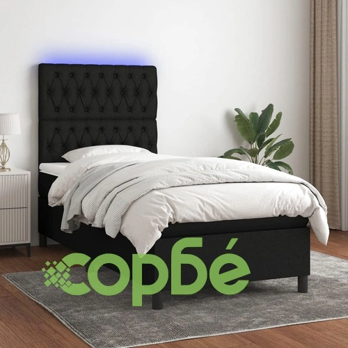 Боксспринг легло с матрак и LED, черно, 80x200 см, плат ➤ топ цена ➤ sorbe.bg