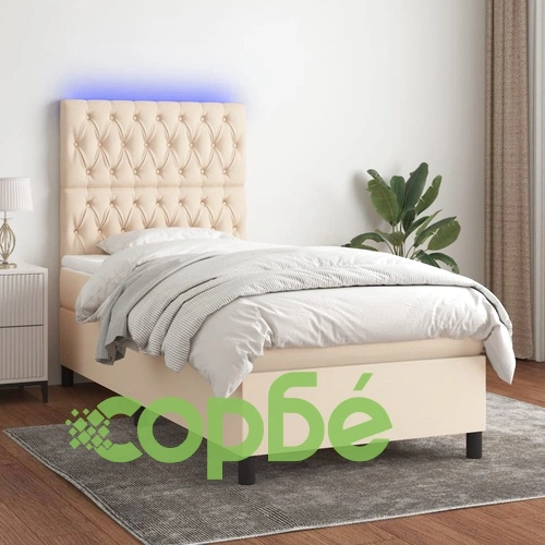 Боксспринг легло с матрак и LED, кремаво, 80x200 см, плат ➤ топ цена ➤ sorbe.bg