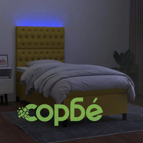 Боксспринг легло с матрак и LED, зелена, 90x190 см, плат ➤ топ цена ➤ sorbe.bg