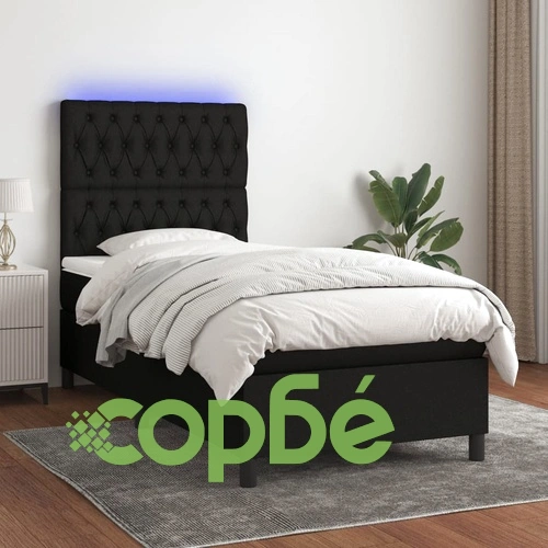 Боксспринг легло с матрак и LED, черна, 90x200 см, плат ➤ топ цена ➤ sorbe.bg