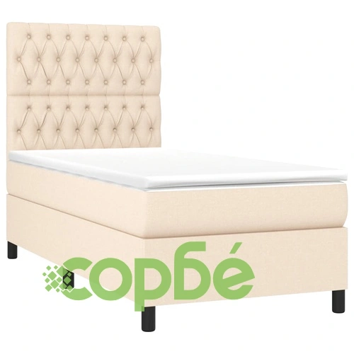 Боксспринг легло с матрак и LED, кремава, 90x200 см, плат ➤ топ цена ➤ sorbe.bg