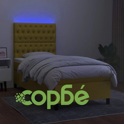 Боксспринг легло с матрак и LED, зелена, 90x200 см, плат ➤ топ цена ➤ sorbe.bg