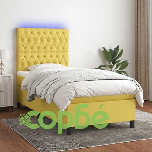 Боксспринг легло с матрак и LED, зелена, 90x200 см, плат ➤ топ цена ➤ sorbe.bg