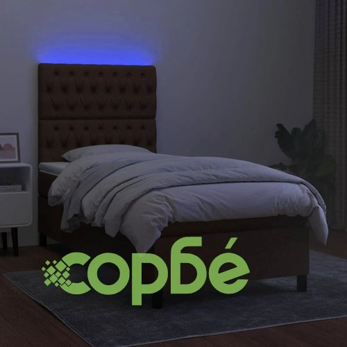 Боксспринг легло с матрак и LED, тъмнокафяво, 100x200 см, плат ➤ топ цена ➤ sorbe.bg
