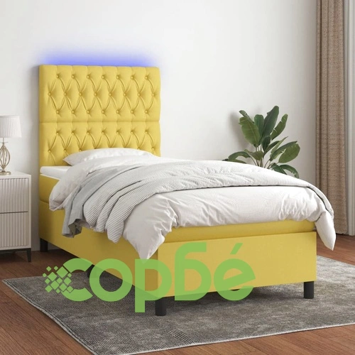 Боксспринг легло с матрак и LED, зелено, 100x200 см, плат ➤ топ цена ➤ sorbe.bg